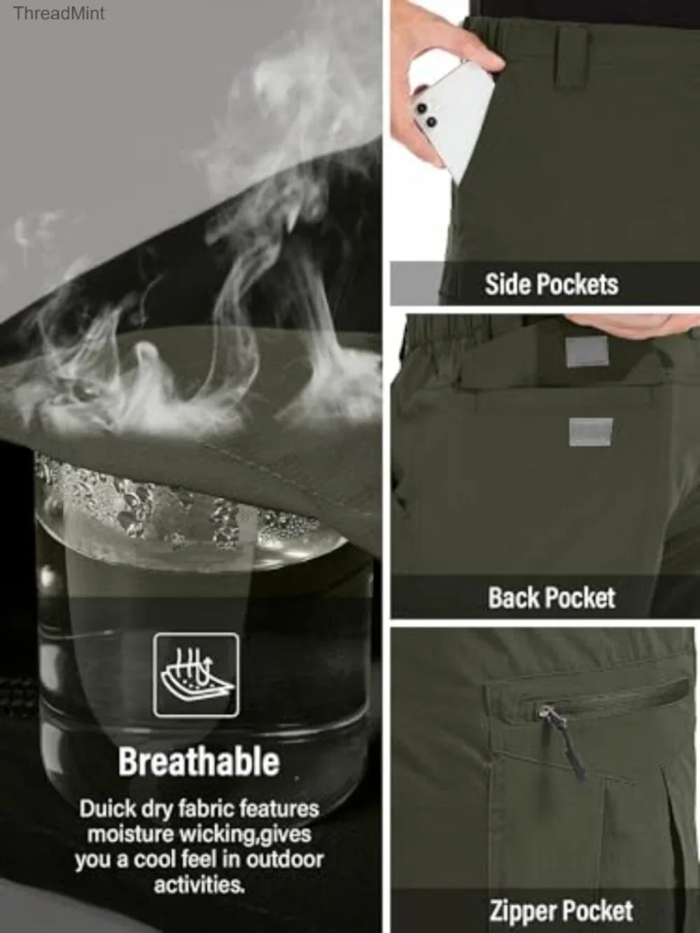 Men's Quick Dry Hiking Cargo Shorts with UPF 50 Nylon Spandex Multi-Pocket